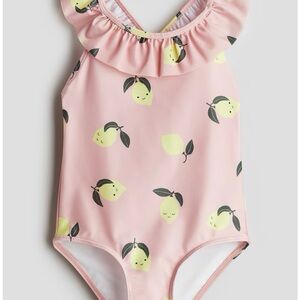 H&M One Piece Swimsuit Toddler Baby Girl Pink Lemon Sz 3/4T